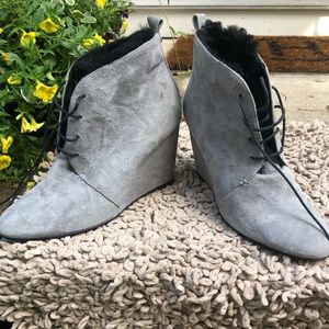 Ukies Genuine Shearling Lined Gray Wedge Booties
